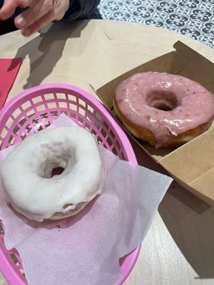 Vanilla and raspberry donuts  at Boneshaker Doughnuts in Paris