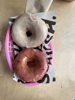 Vanilla and raspberry donut  at Boneshaker Doughnuts in Paris