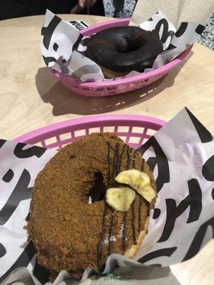 Banana cream (limited edition) & classic chocolate   at Boneshaker Doughnuts in Paris