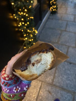 Chocolate vanilla filled donut!!   at Boneshaker Doughnuts in Paris
