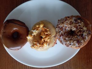 Donuts Coffee (Tu Te Mocha de Moi), Pop Corn (Toff Love) and Granola at Boneshaker Doughnuts in Paris