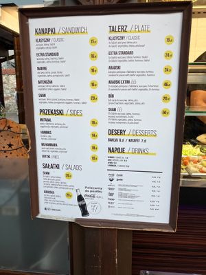 Menu at Sham Falafel in Krakow