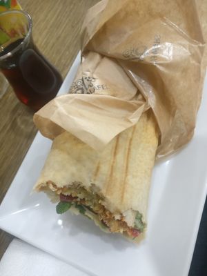 Taste buds heaven in a wrap, cardamon tea also delicious. at Sham Falafel in Krakow