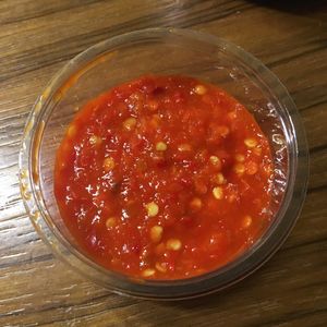 Chilli sauce at Sham Falafel in Krakow