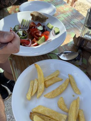 Salad and fries   at Laris Tavern in Paros
