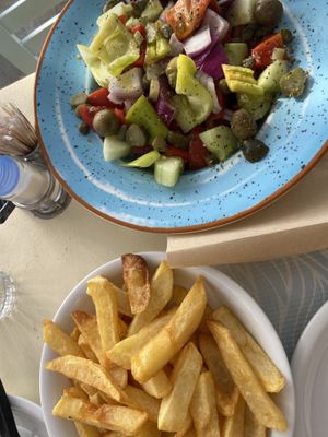 Tomato Salad and Fries  at Laris Tavern in Paros