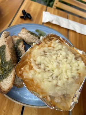 Soy meat lasagna, vegan  at Alma y Café in Cali