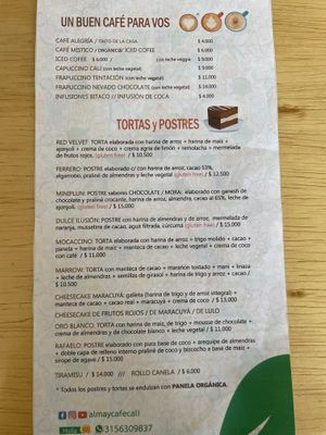 Menu  at Alma y Café in Cali