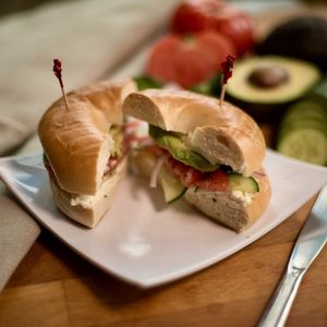 Veggie Bagel VG or Vegan with hummus. at Perkolator in Chicago