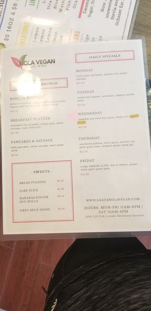 Menu at Nola Vegan in New Orleans