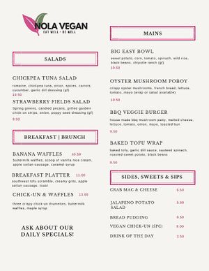 Updated Menu! at Nola Vegan in New Orleans