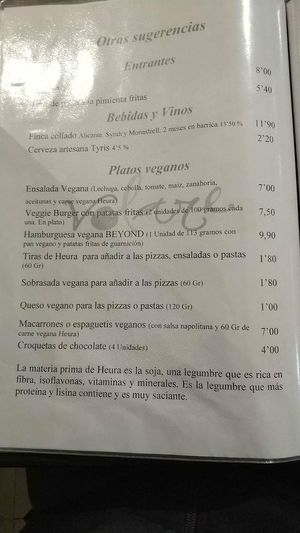 Platos veganos at Volare in Gandia