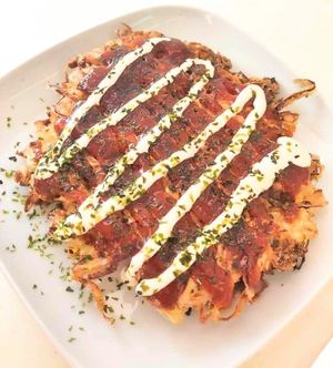 vegan gluten free okonomiiyaki at Niva Bento in Zikhron Yaakov