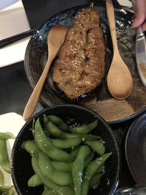 Delicious vegan eggplant miso yaki & edamame at Tokyo Bay in Takapuna