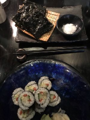 Yam wraps in seaweed, sushi maki (avocado, cucumber & capsicum) at Tokyo Bay in Takapuna