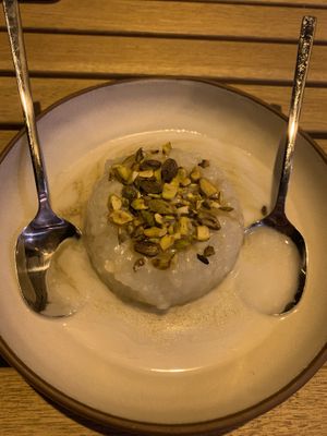 Tapioca pearls in coconut milk and rum + crushed nuts on top at Pearl in Ericeira