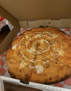 Gluten free buffalo chickpea pizza- amazing!   at New Ethic in Rochester