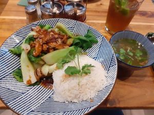 rice with mushrooms and pak choi at Maison Yang in Munich