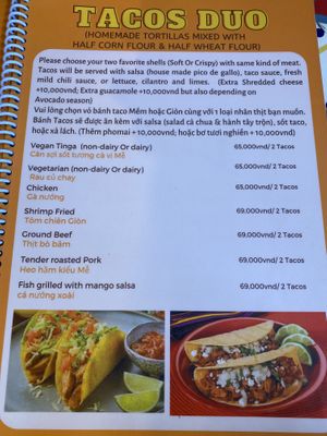 Menu  at Tacos Danang in Da Nang