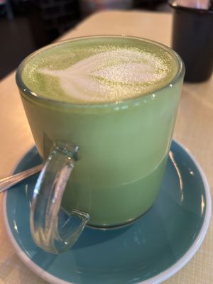 Vanilla oat matcha   at The Breakfast Club in East London
