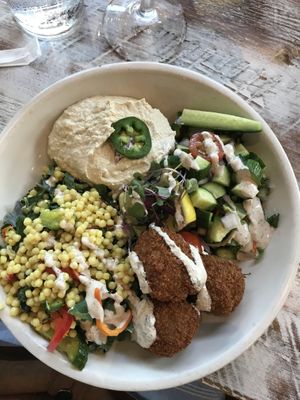 New falafel bowl. They discontinued the vegan falafel tacos (basically replaced falafel with steak 😭 my sister ordered that) it’s fine haha  at Local Table in Cypress