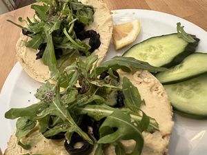 hummus bagel  at Fine Bagels @ Shakespeare and Sons in Berlin