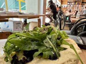 vegan hummus bagel  at Fine Bagels @ Shakespeare and Sons in Berlin