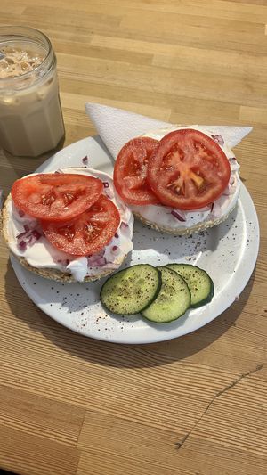 Vegan schmear Bagel.   at Fine Bagels @ Shakespeare and Sons in Berlin