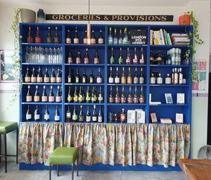 Wine display at Flat Earth Pizzas in East London