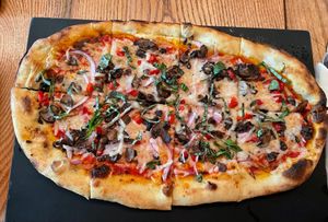 Had the plant power pizza minus the impossible sausage. The crust was amazing! at Fire in Coeur D Alene