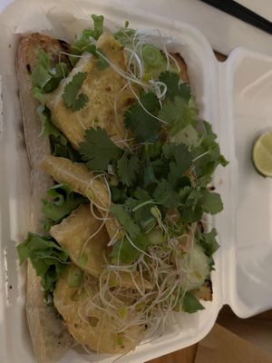 Tofu bahn mi (unfolded)  at Steam Noodle Cafe & Sake Bar in Great Barrington