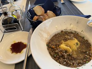 Croatian lentil stew & bread with balsamic vinegar (came free with the meal, wasn’t extra)  at Dalmatino in Dubrovnik