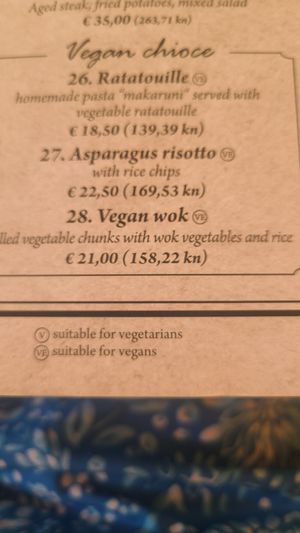 Vegan mains at Dalmatino in Dubrovnik