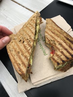 Vegan tosti with vegan cheese and pesto!  at PURE in Groningen