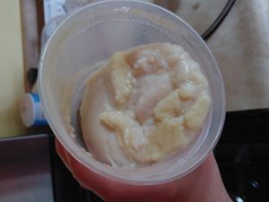 It appears we were given chicken stock, congealed and smelled like chicken broth at Itto Ramen - Haywood Rd in Asheville