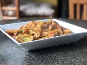 Pasta with fresh local veggies  at Journey Cafe in Kailua Kona