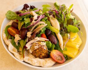 Falafel Mediterranean Pita at Journey Cafe in Kailua Kona