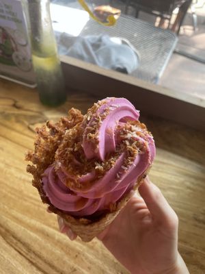 Pink aloha ice creakm  at Journey Cafe in Kailua Kona