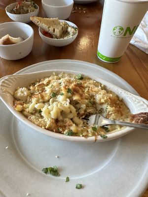Vegan Mac; hummus and bread   at Journey Cafe in Kailua Kona