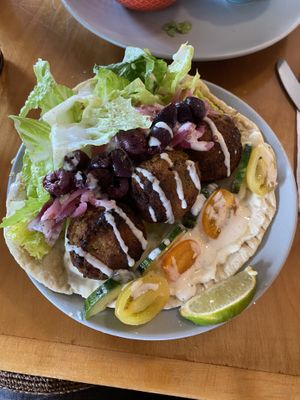 Looks good but damn, cold balls disappointed me  at Journey Cafe in Kailua Kona