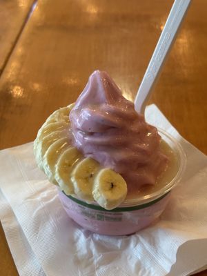 Dragonfruit ice cream (macadamia base)  at Journey Cafe in Kailua Kona