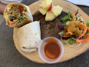 Breakfast burrito- so yummy!! at Journey Cafe in Kailua Kona