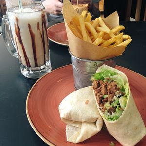 mock duck wrap & vanilla milkshake  at VBites in Brighton