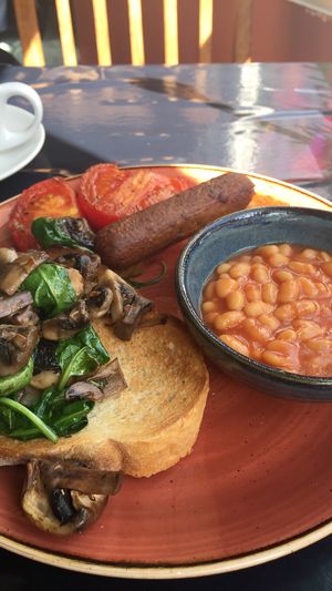 No bacon rasher in my full English breakfast :( at VBites in Brighton