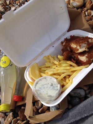 The vegan fish and chips. at VBites in Brighton