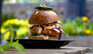 I Loved this awesome burger, It's just stunning at Larry's Market in North Vancouver