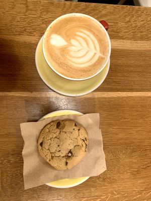 Latte and cookie  at Cafe Madeline in Brooklyn