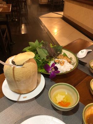 Fried spring rolls and coconut at Co Noi - Bong Sen Hotel in Ho Chi Minh City