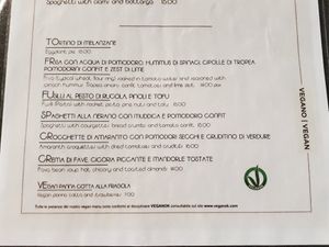 Vegan menu (september 2020) at Osteria Pan e Ogio in Venice