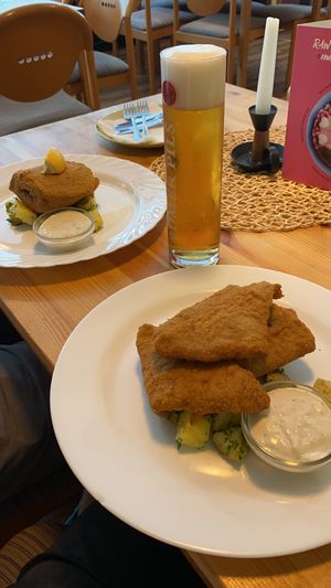 Schnitzel y Cordon bleu con cerveza casera de hierbas at Landia in Vienna